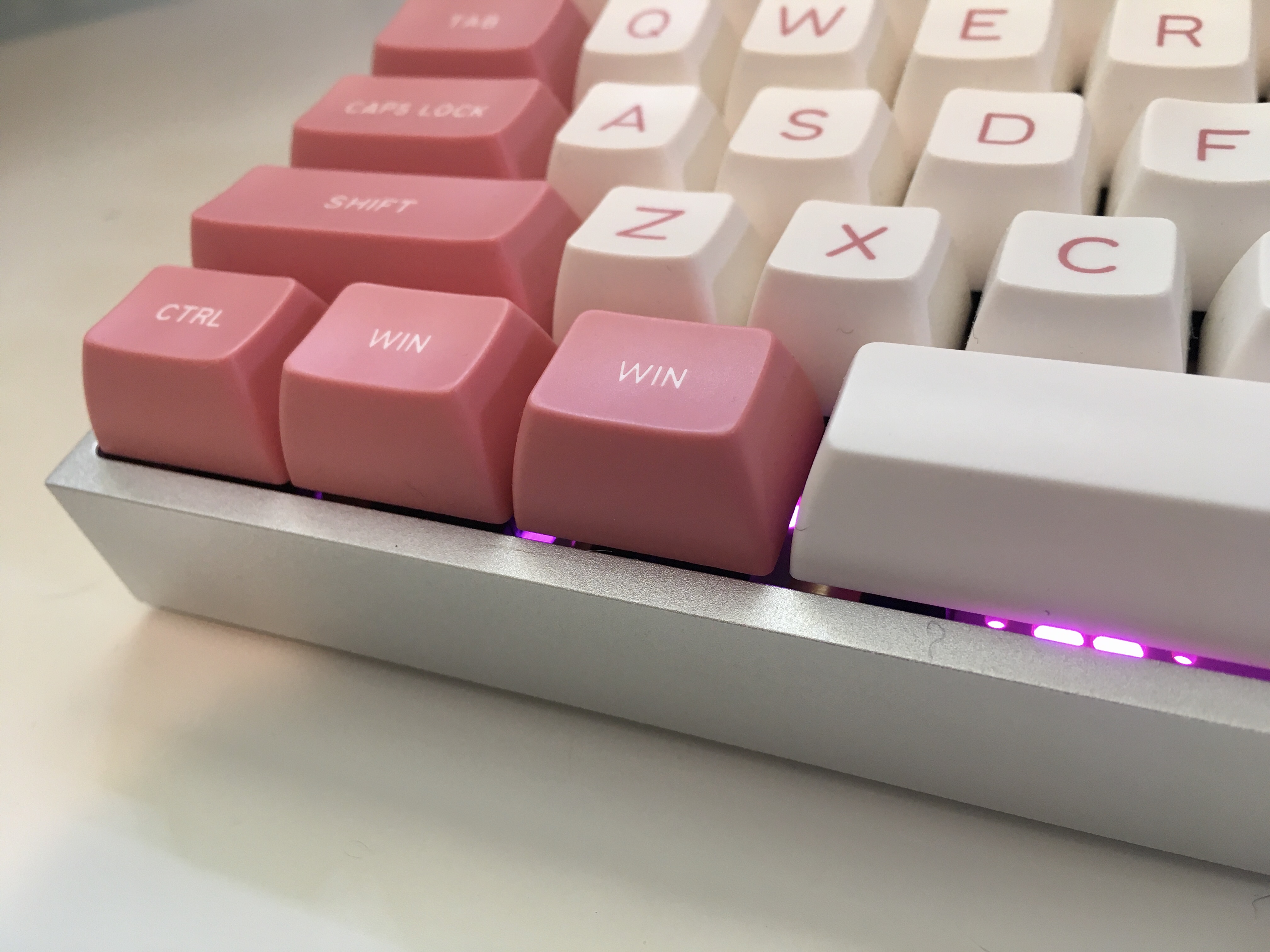 A pink-and-white keyboard.